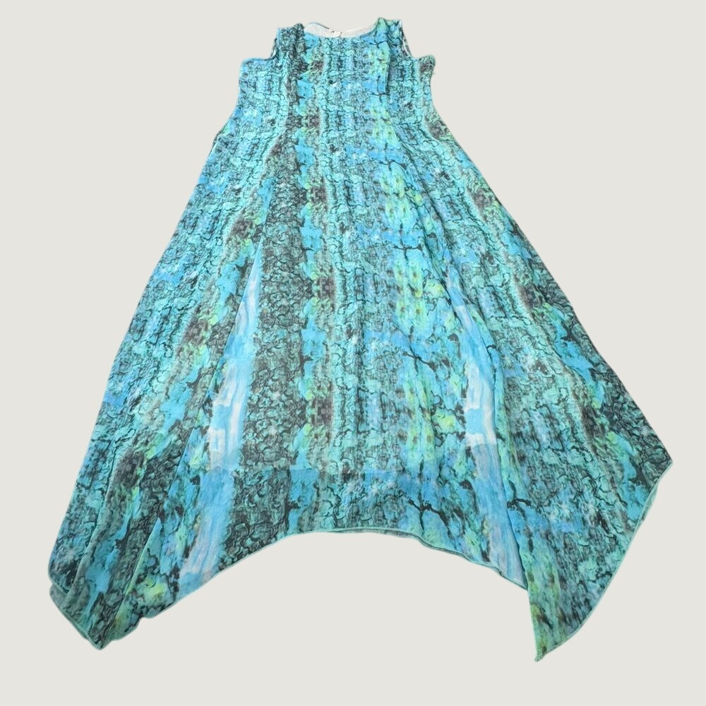 Long Elegant Legs Dress 10 Turquoise Marble Print Maxi Asymmetric Hem Y2K Fairy - Picture 10 of 16